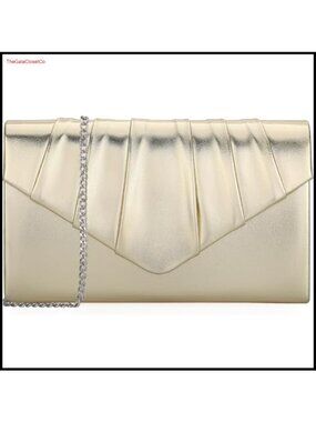 Metallic PU Leather Pleated Flap Clutch Evening Handbag Wedding